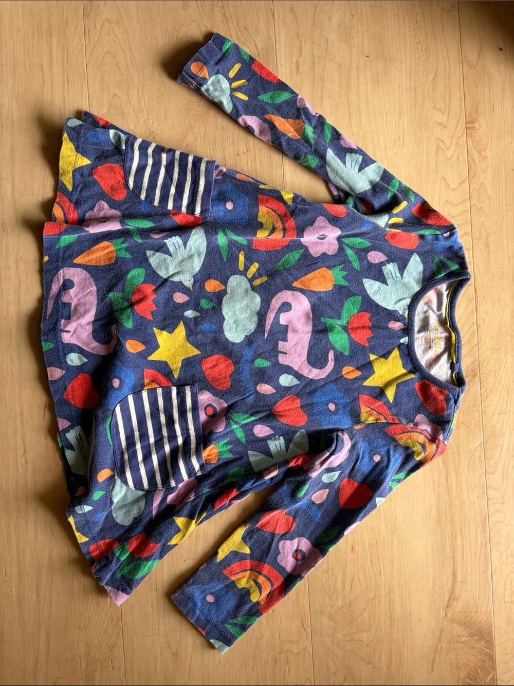 Mini Boden Navy Multicolor Playful Print Long Sleeve Tunic